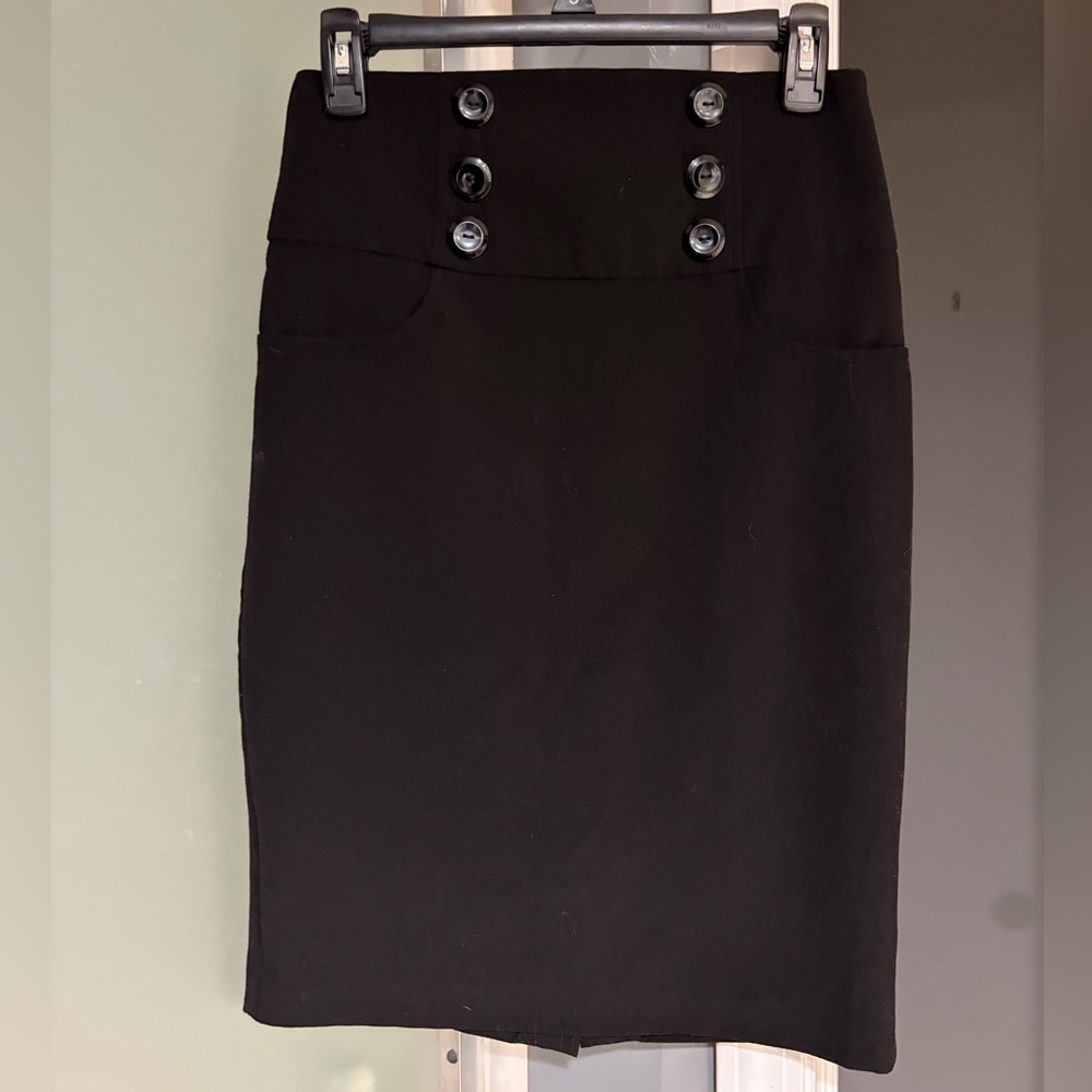 INC International Concepts Black Buttoned Pencil Skirt